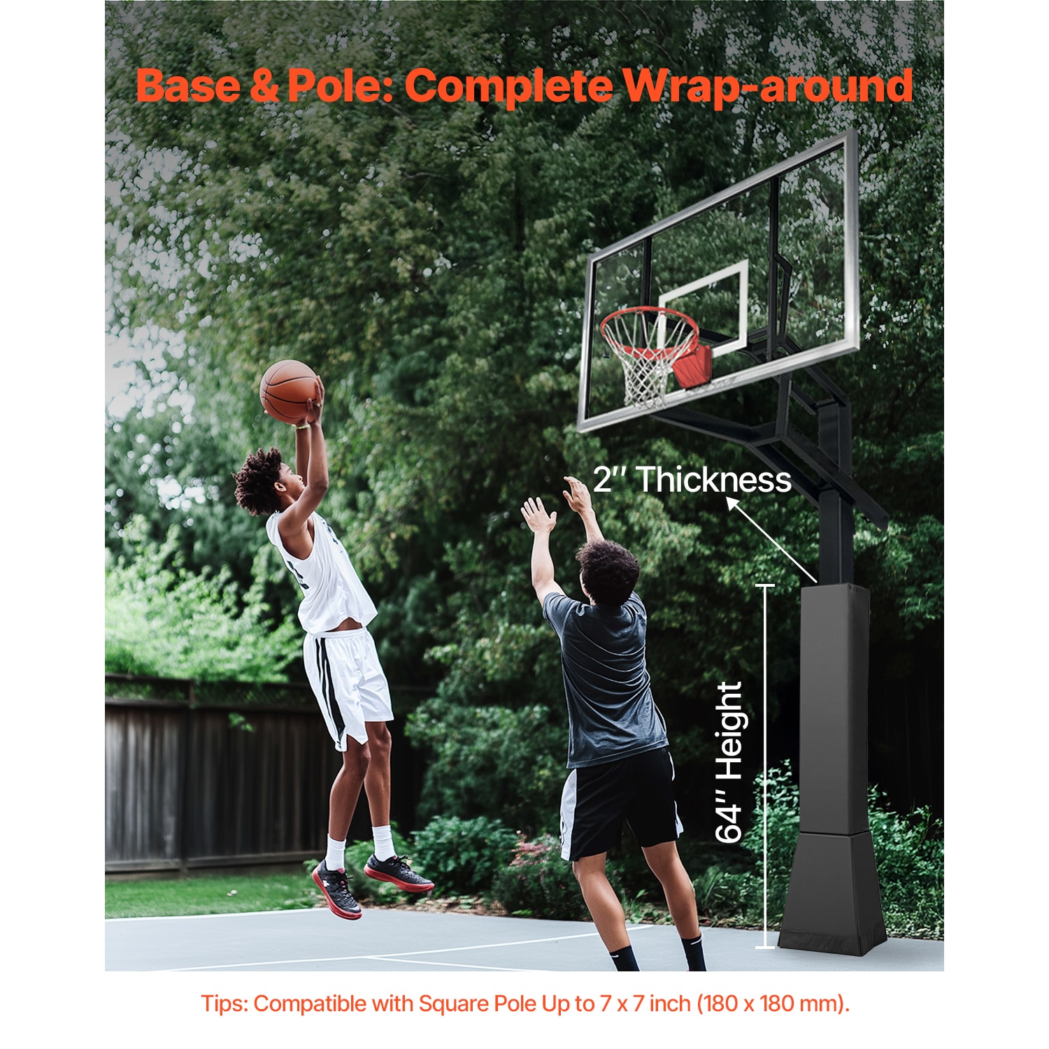 64" Tall Basketball Pole Pad All-weather Durable Padding For 7"x7" Square Pole_voghion.com